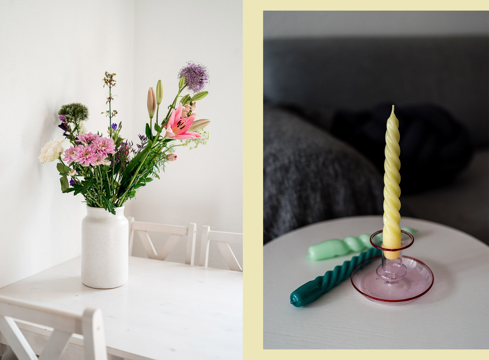 Gemütliche Deko Ideen mit Kerzen und Blumen