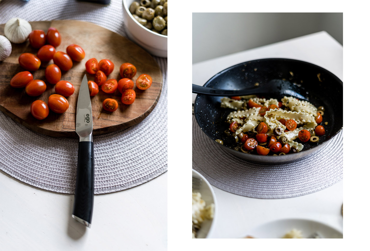 Knoblauch Pasta mit Tomaten und Oliven