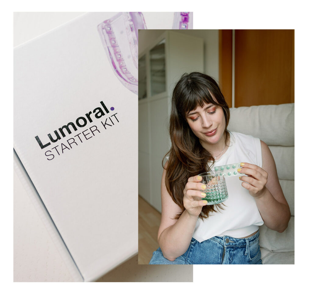 Lumoral Starter Kit und Glas mit angerührter Lösung für die Anwendung