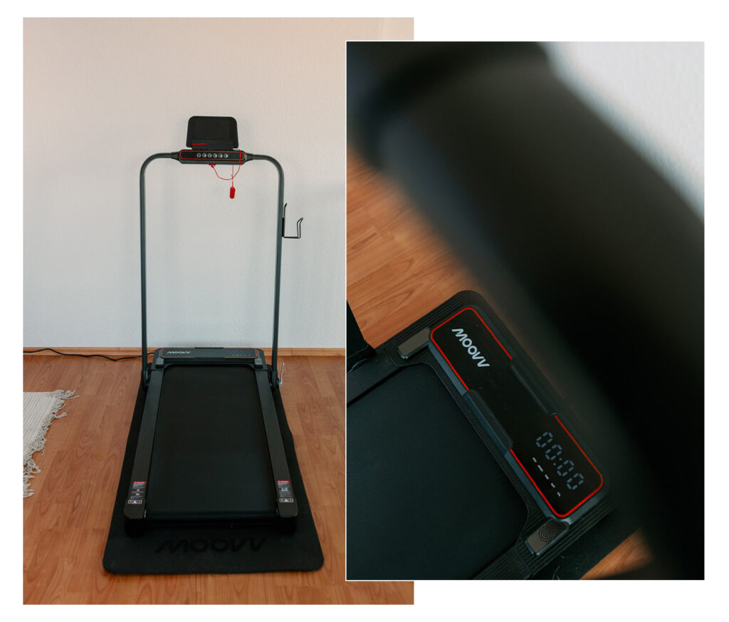 Moovv klappbares Laufband im Wohnzimmer – mein Helfer, um nach der Geburt wieder in Form zu kommen