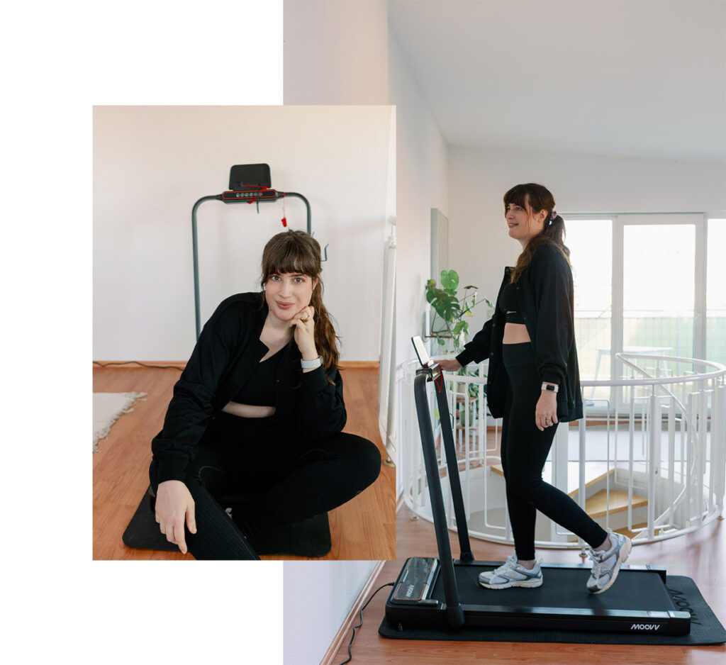 Sportkleidung den ganzen Tag tragen: Andrea von andysparkles im Elodie Set beim Laufband Training zuhause