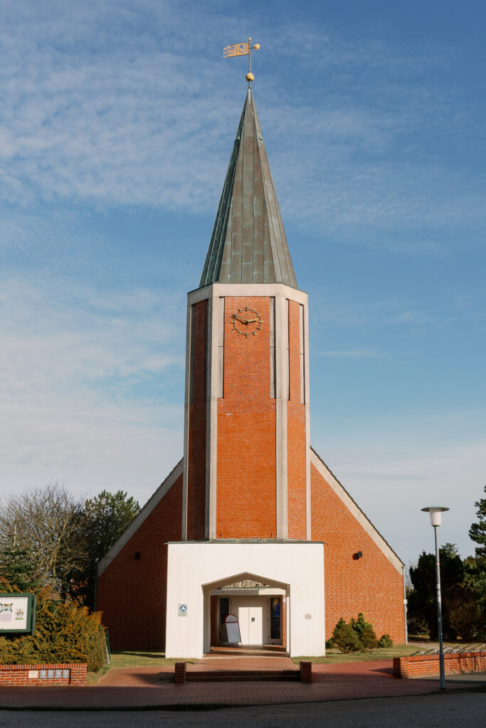 Church on Juist under a blue sky
